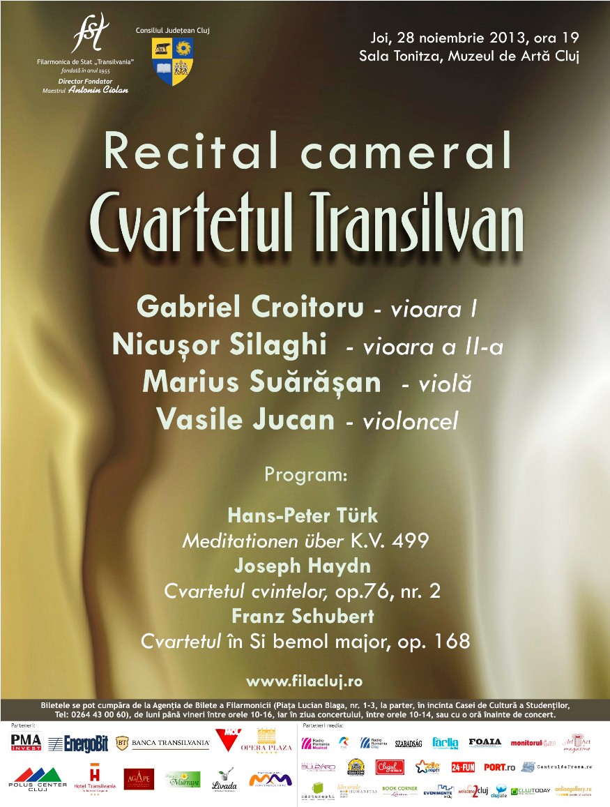 28.11 – Recital cameral sustinut de Cvartetul Transilvan la Muzeul de Arta