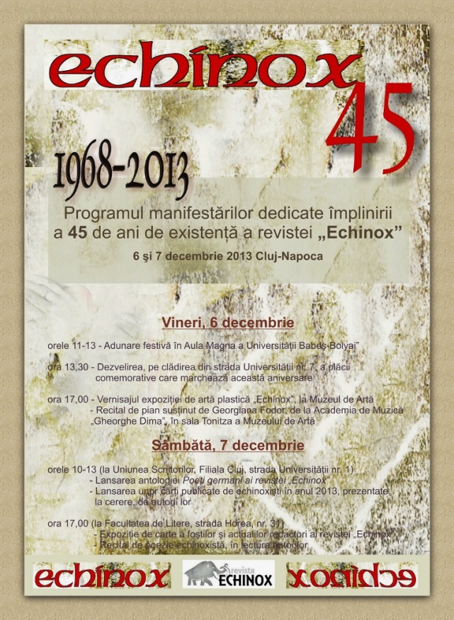 6-7.12 – Echinox 45 – Manifestari culturale la aniversare