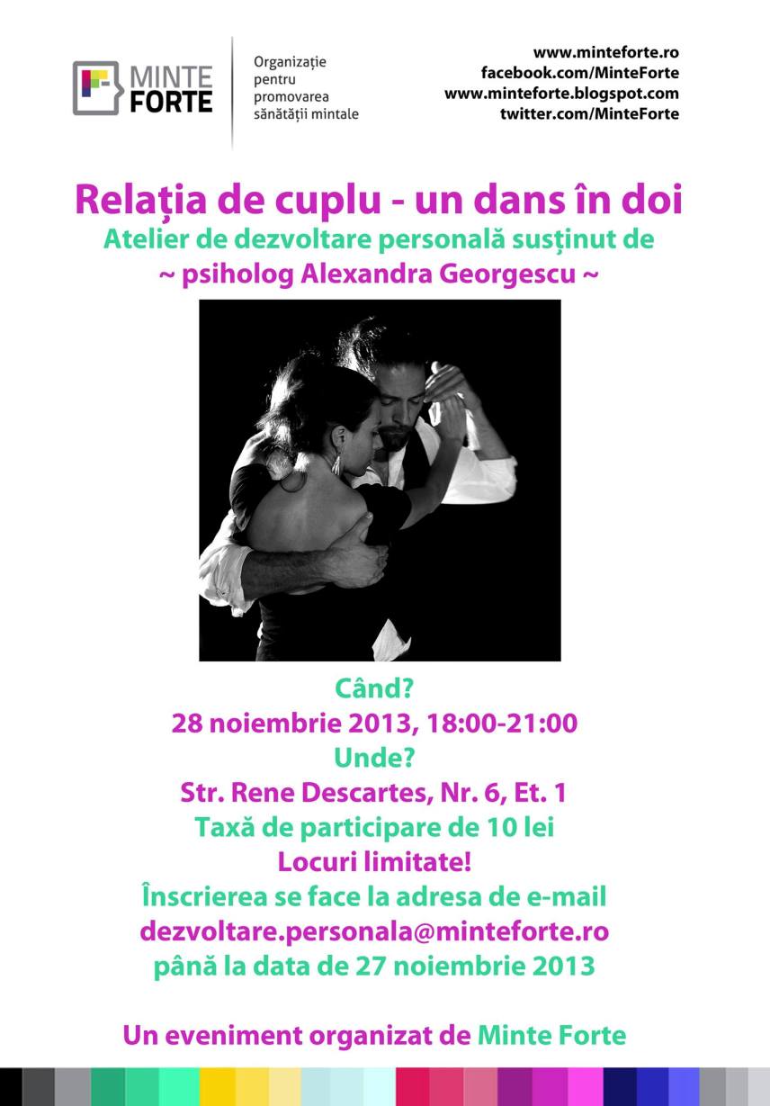 28.11 – Atelier de dezvoltare personala “Relatia de cuplu – un dans în doi”