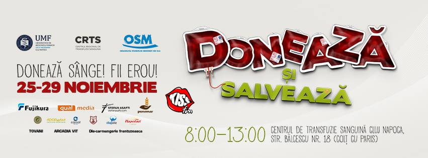 25-29.11 – Doneaza si Salveaza: Campanie de donare de sange la Cluj-Napoca