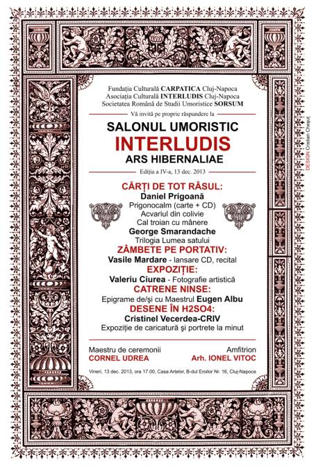 13.12 – Lansari de carte, expozitii si recital in cadrul Salonului Umoristic Interludis 2013