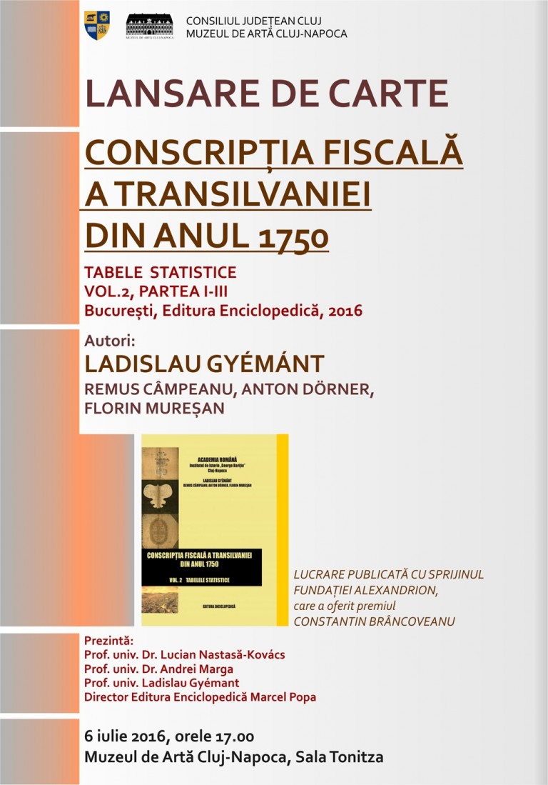 06.07 Lansare de carte: Conscripția fiscală a Transilvaniei din anul 1750
