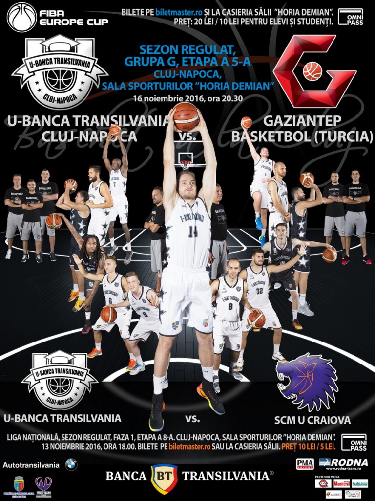 13.11 Meci de baschet: U-Banca Transilvania vs SCM U Craiova