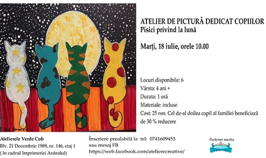 18.07 Pisici privind la luna. Atelier de pictura pentru copii