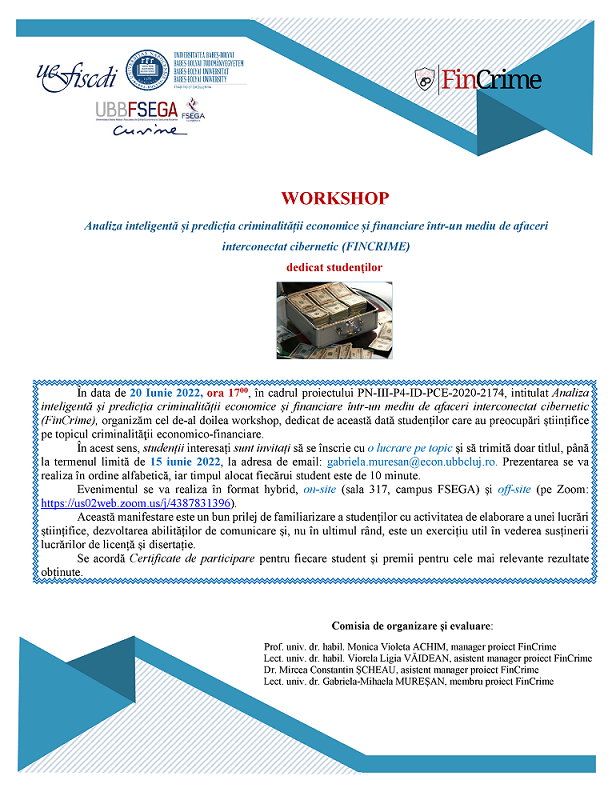 Workshop dedicat studenților cu preocupări științifice pe topicul criminalității economico-financiare, organizat la UBB