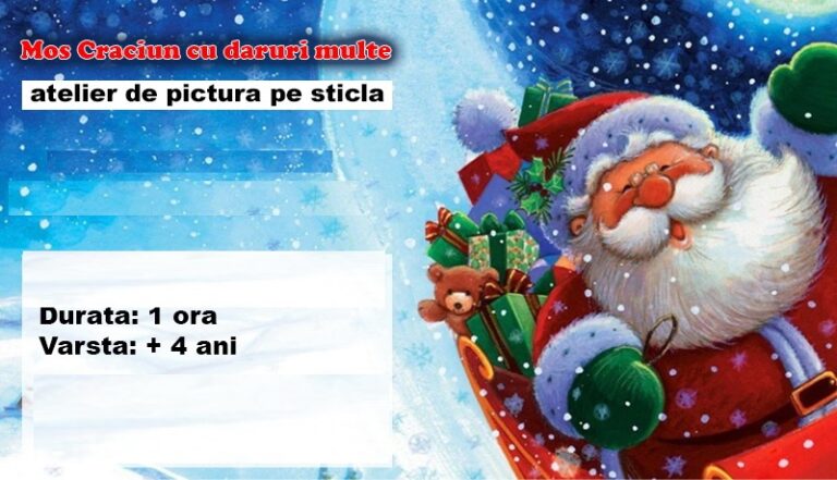 13.12 Atelier de pictura pe sticla pentru copii: Mos Craciun cu daruri multe