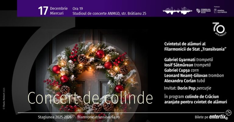 17.12 Concert de colinde: Cvintetul de alămuri al Filarmonicii de Stat Transilvania