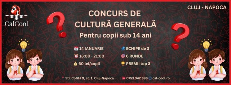 14.01 Concurs de cultură generală: Quiz Cool pentru copii